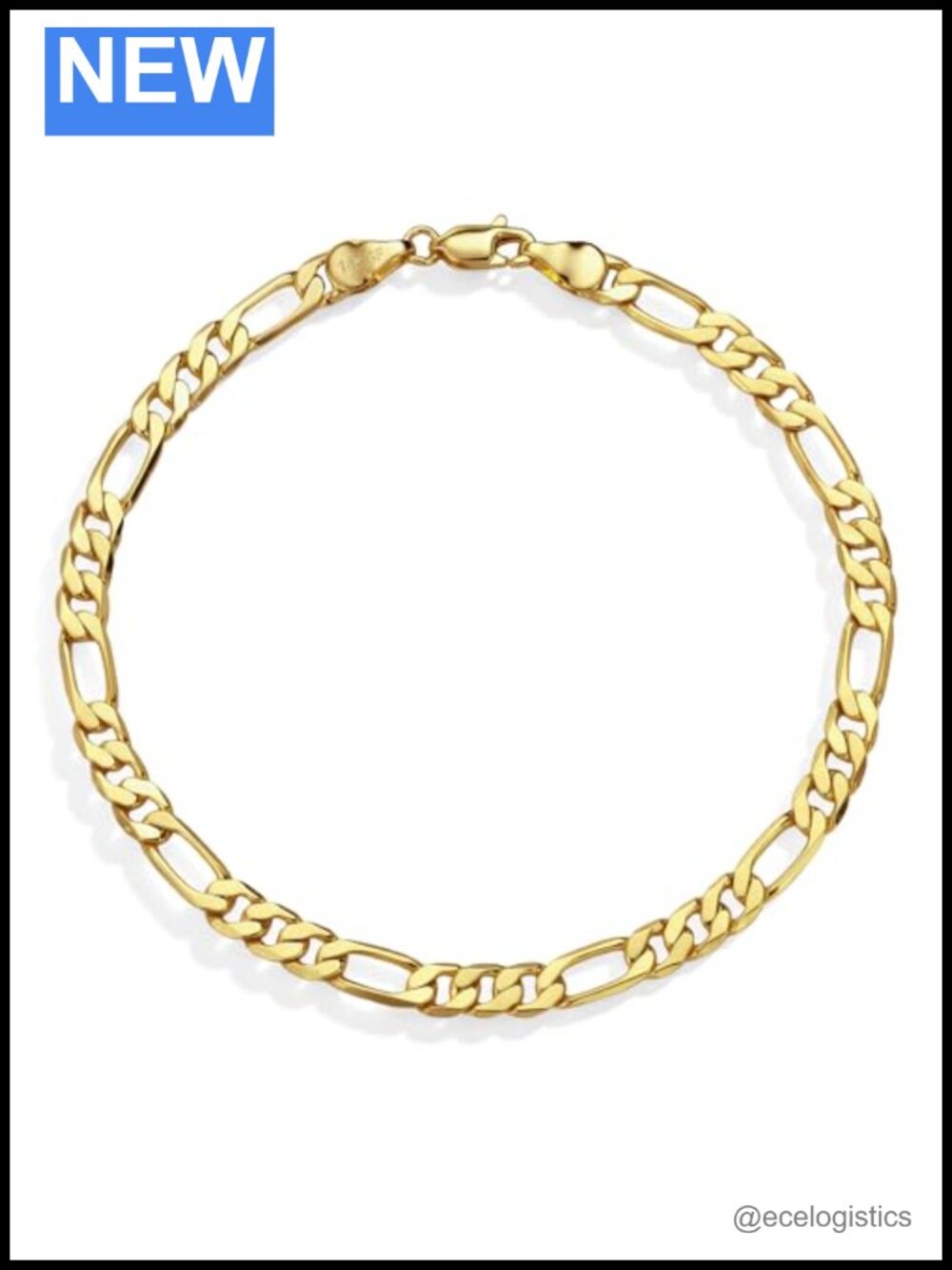 14K Gold Filled Figaro Chain Bracelet Diamond-Cut Lobster Clasp Stackable Gift